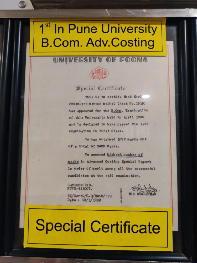 Certificate Bcom Adv. Costing